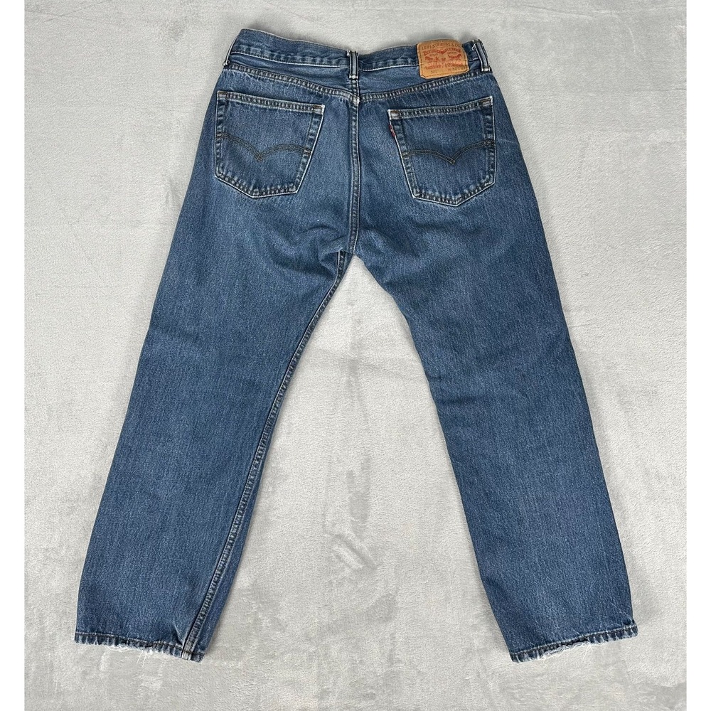 Levi's 505 Jeans Men's 34x29 Blue Cotton Regular Fit Medium Wash Straight Leg - Picture 11 of 16